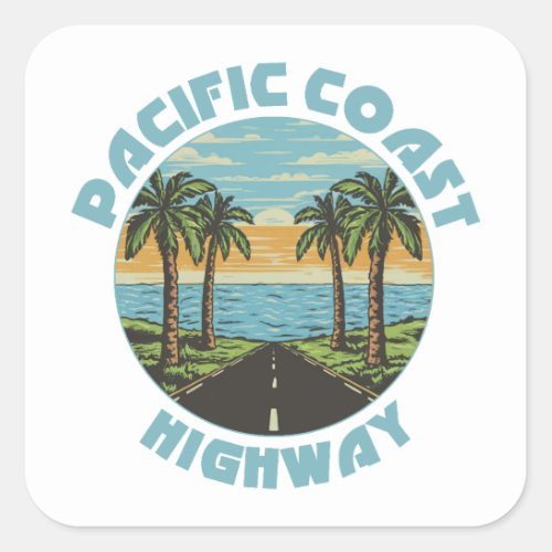 Pacific Coast Highway Palm Trees Square Sticker