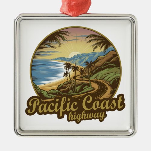 Pacific Coast Highway Retro Metal Ornament
