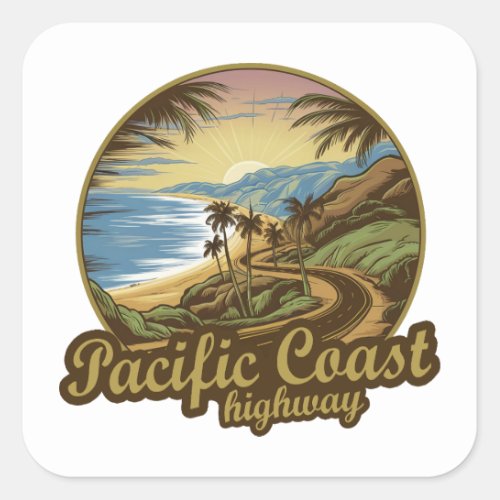Pacific Coast Highway Retro Square Sticker