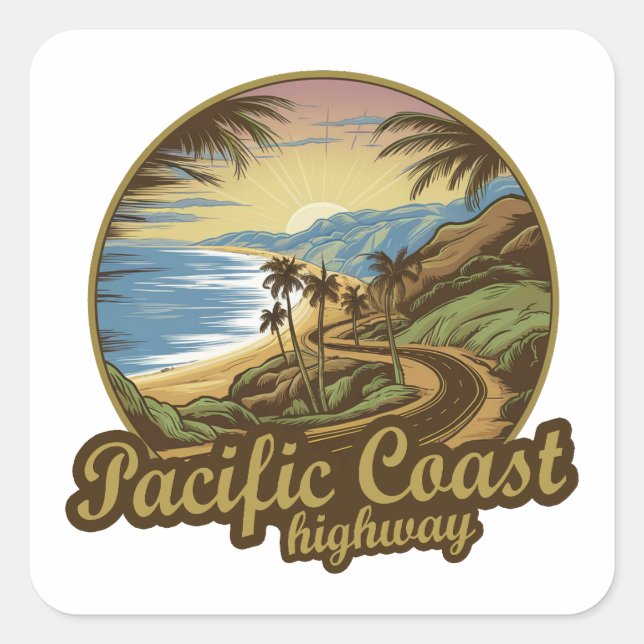 Pacific Coast Highway Retro Square Sticker (Front)