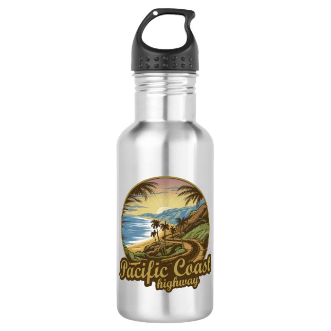 Pacific Coast Highway Retro Stainless Steel Water Bottle (Front)