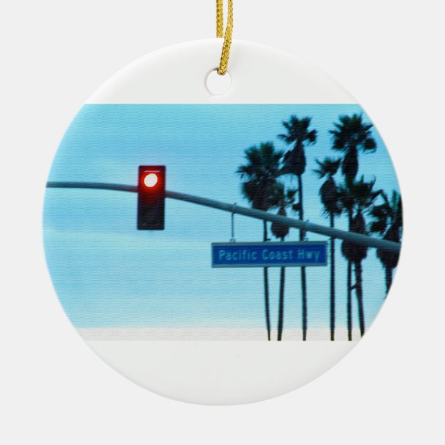 Pacific Coast Highway Sign California Beach Sky Ceramic Ornament (Front)