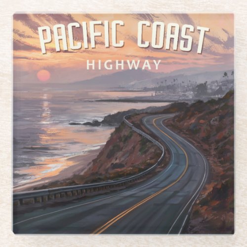 Pacific Coast Highway Sunset Glass Coaster