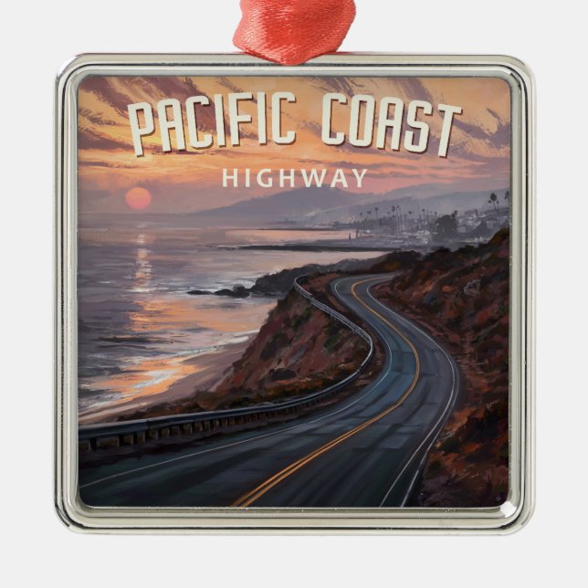 Pacific Coast Highway Sunset Metal Ornament (Front)