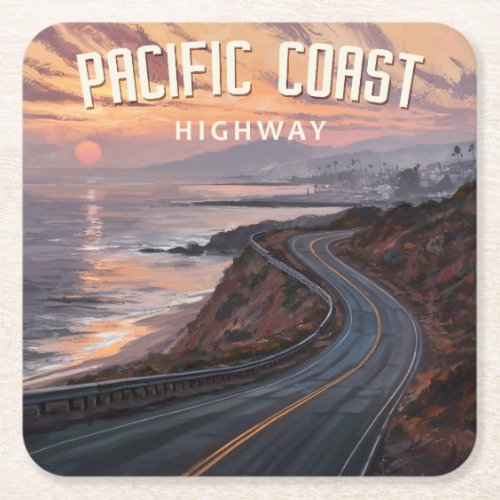 Pacific Coast Highway Sunset Square Paper Coaster