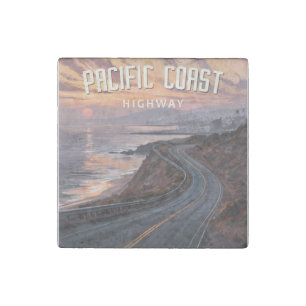 Pacific Coast Highway Sunset Stone Magnet