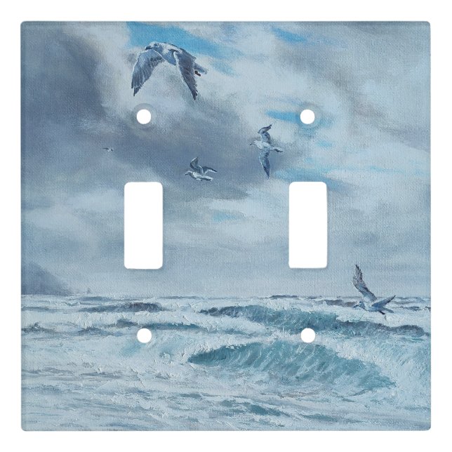 Pacific coast seascape, beach, seagulls, waves light switch cover (Front)