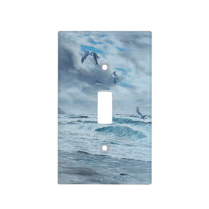 Pacific coast seascape, beach, seagulls, waves light switch cover