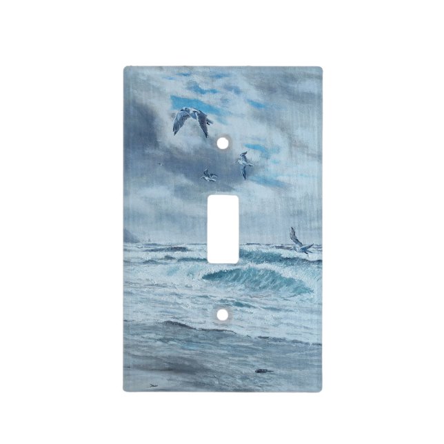 Pacific coast seascape, beach, seagulls, waves light switch cover (Front)