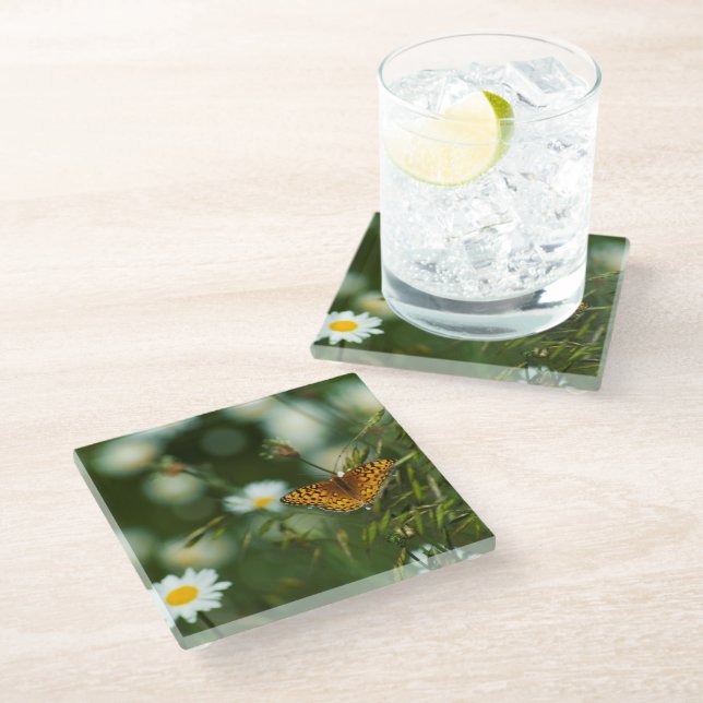 Pacific Fritillary Butterfly Glass Coaster (Angled)