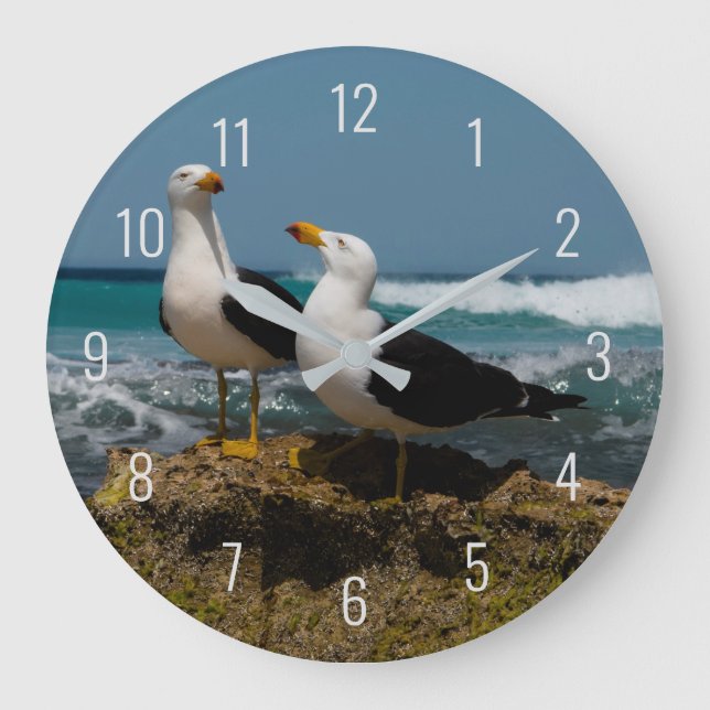 Pacific Gull Bird Animal Beach in Paradise Large Clock (Front)