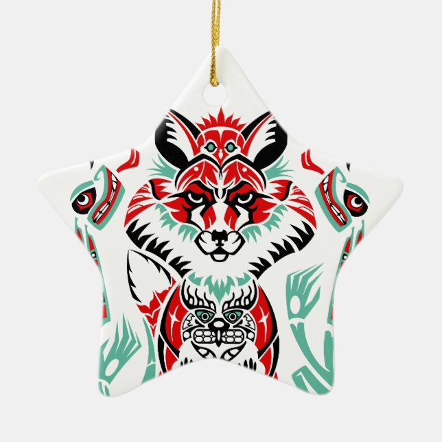Pacific North Coastal Native American Indian Fox Ceramic Ornament (Front)