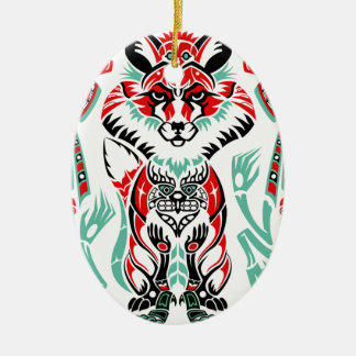 Pacific North Coastal Native American Indian Fox Ceramic Ornament