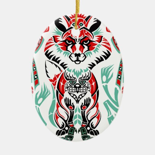 Pacific North Coastal Native American Indian Fox Ceramic Ornament