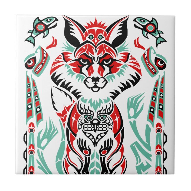 Pacific North Coastal Native American Indian Fox Tile (Front)