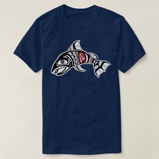 Pacific Northwest Coast Salmon design fish native  T-Shirt (Design Front)
