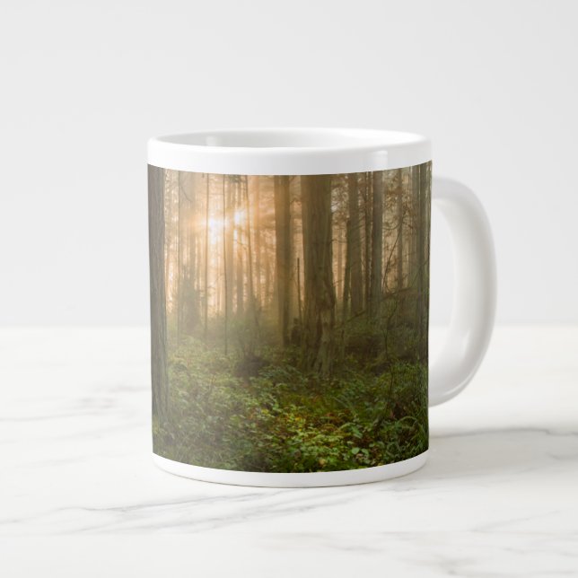 Pacific Northwest Forest | Foggy Morning Giant Coffee Mug (Front Right)