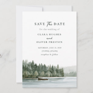 Pacific Northwest Lake Rowboat Evergreen Wedding Save The Date