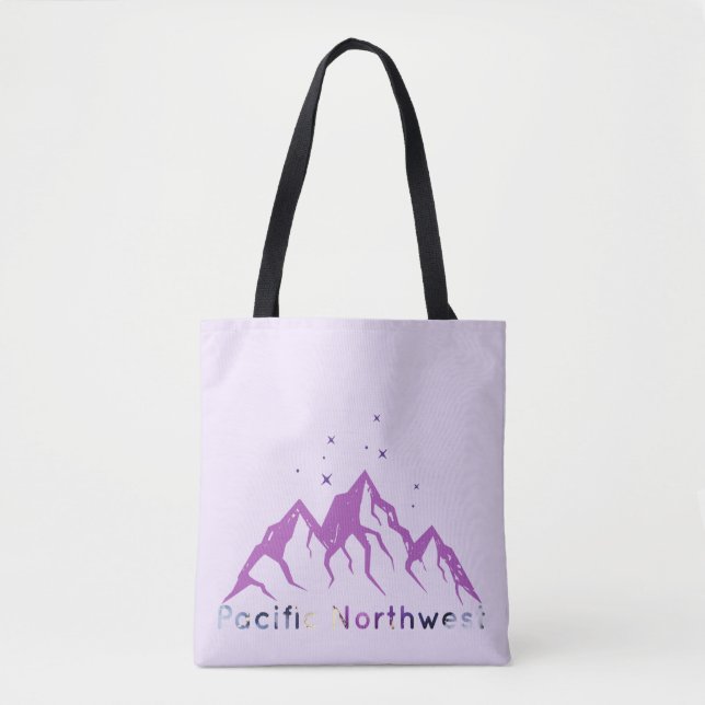 Pacific Northwest Mountain Range and Stars Tote Bag (Front)