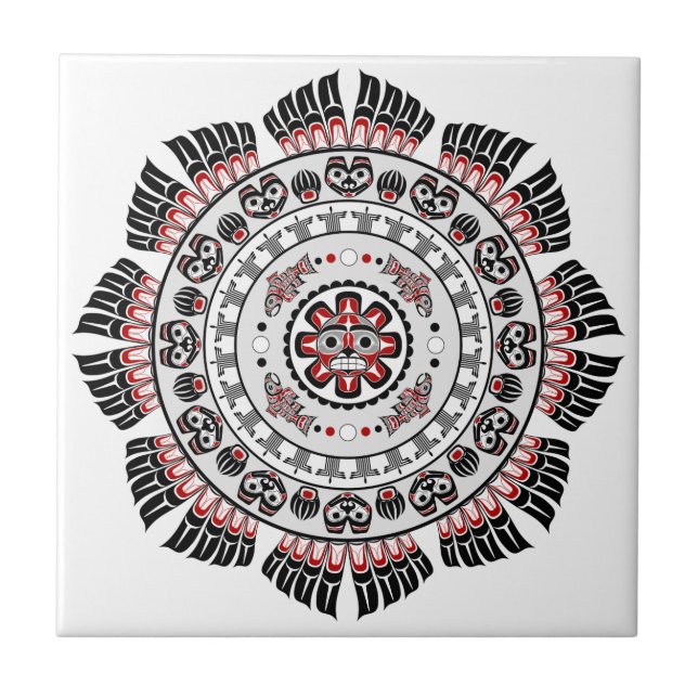 Pacific Northwest Native American Art Mandala Ceramic Tile (Front)