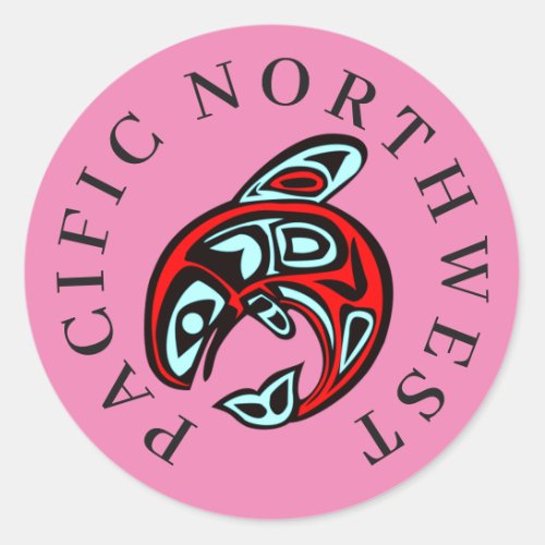 Pacific Northwest Native Orca Killer Whale Pink Classic Round Sticker