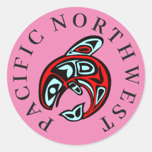 Pacific Northwest Native Orca Killer Whale Pink Classic Round Sticker