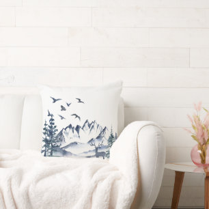 Pacific Northwest Rocky Mountains and Deer Throw Pillow