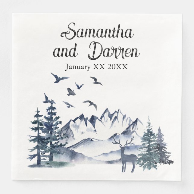 Pacific Northwest Rocky Mountains Wedding Paper Dinner Napkins (Front)