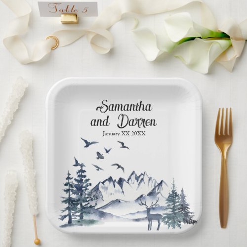 Pacific Northwest Rocky Mountains Wedding Paper Plates