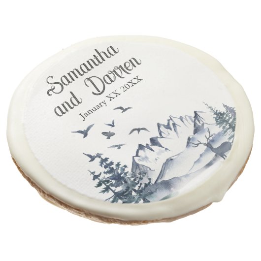Pacific Northwest Rocky Mountains Wedding Sugar Cookie (Angled)