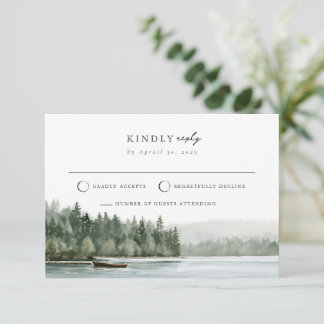 Pacific Northwest Rowboat Lake Wedding RSVP Card 