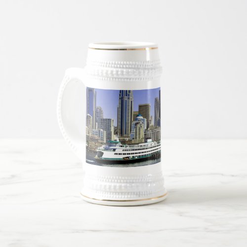 Pacific Northwest Seattle Ferry  Buildings Beer Stein