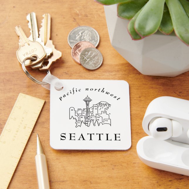 Pacific Northwest Seattle Skyline Outline Minimal Keychain (Desk)