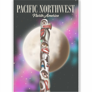 Pacific Northwest Totem pole travel poster Sticker