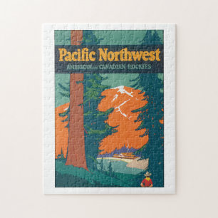 Pacific Northwest Vintage Travel Poster Artwork Jigsaw Puzzle
