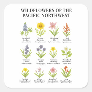 Pacific Northwest Wildflowers – Watercolor Style Square Sticker