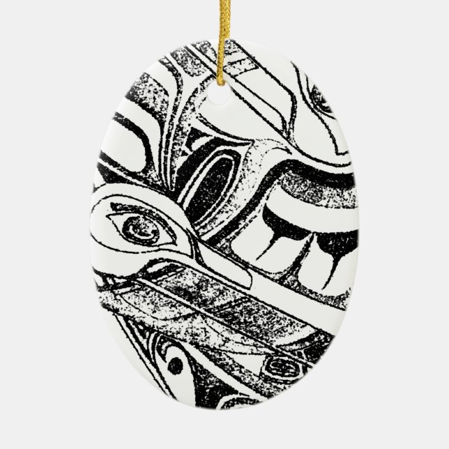 Pacific NW Coast Native Totem Raven and Seagull Ceramic Ornament (Front)