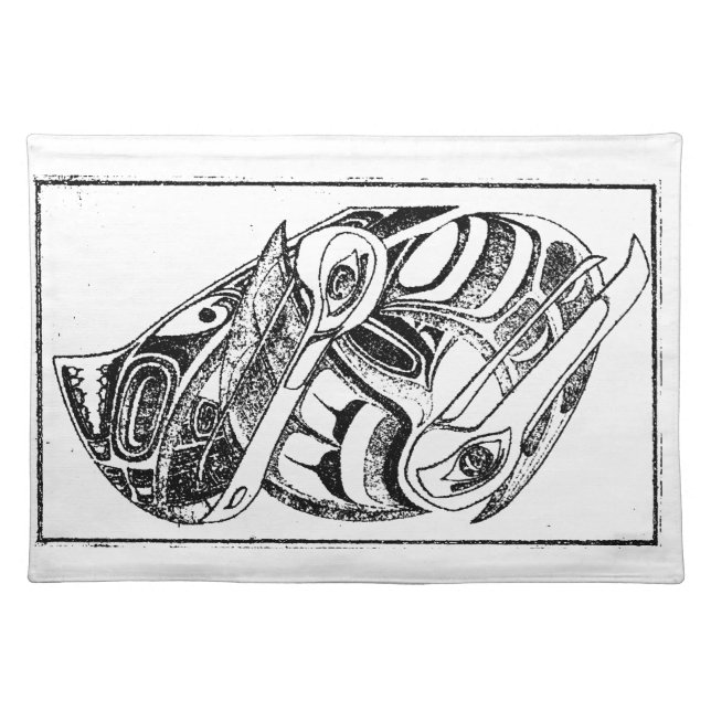 Pacific NW Coast Native Totem Raven and Seagull Cloth Placemat (Front)