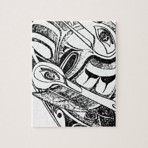 Pacific NW Coast Native Totem Raven and Seagull Jigsaw Puzzle