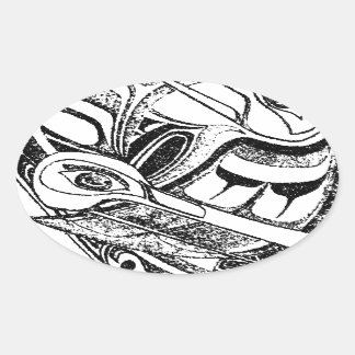 Pacific NW Coast Native Totem Raven and Seagull Oval Sticker