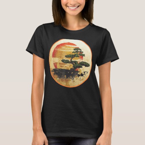 Pacific Ocean Beach Bonsai Tree Sun Retro Vintage  T_Shirt