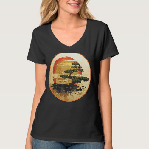 Pacific Ocean Beach Bonsai Tree Sun Retro Vintage  T_Shirt