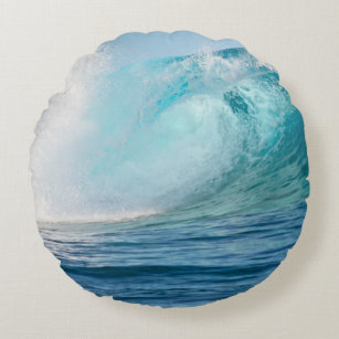 Pacific ocean big wave breaking round pillow