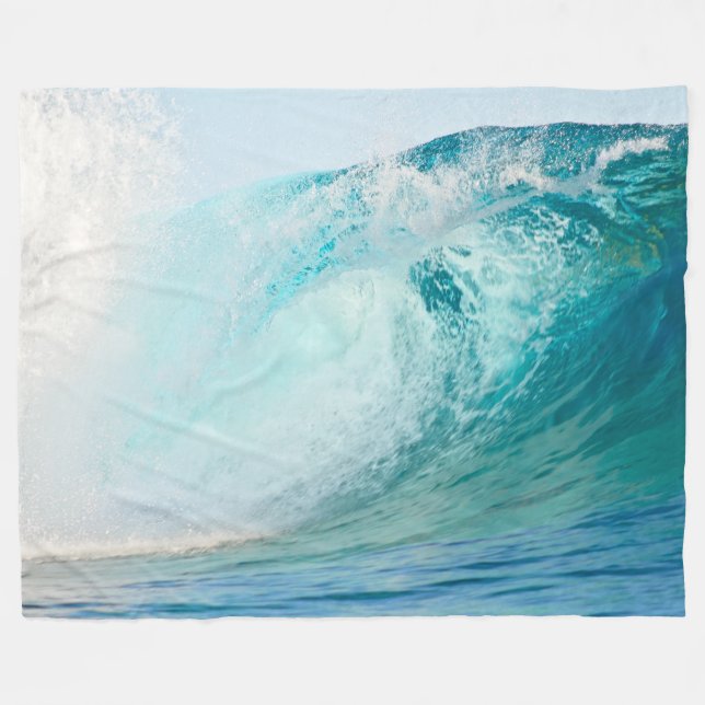 Pacific ocean blue wave breaking fleece blanket (Front (Horizontal))