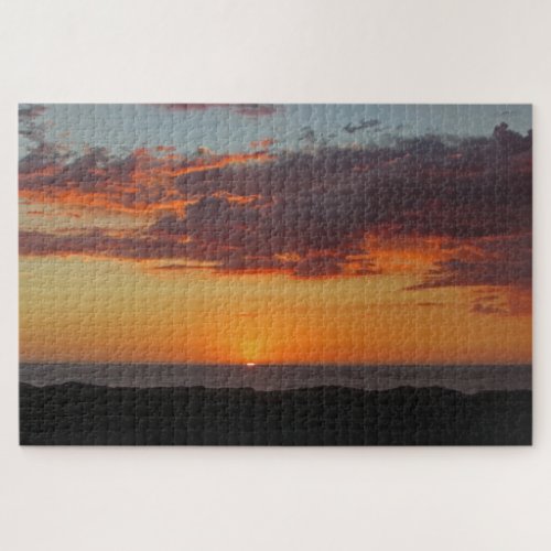 Pacific Ocean Evening Sky Bright Orange Sunset Jigsaw Puzzle