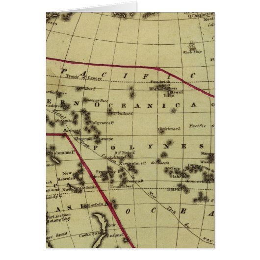 Pacific Ocean Hand Colored Atlas Map Cards (Front)