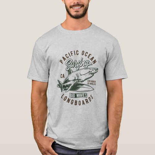 Pacific Ocean Longboards Vintage Surf Design T_Shirt