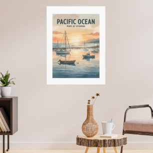 Pacific Ocean Port At Evening Poster