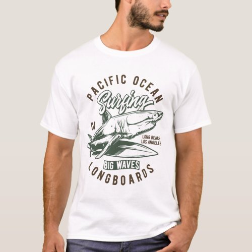 Pacific Ocean Surfing Big Waves Longboards T_Shirt