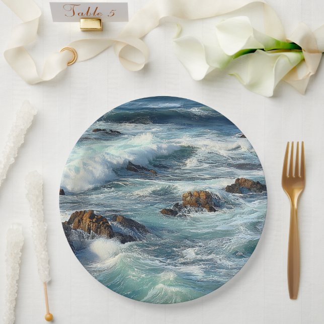 Pacific Ocean Waves Paper Plates (Wedding)
